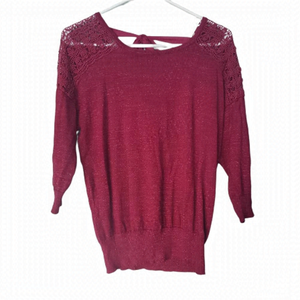 𝅺reitman's burgundy sparkle sweater 3/4 sleeves medium